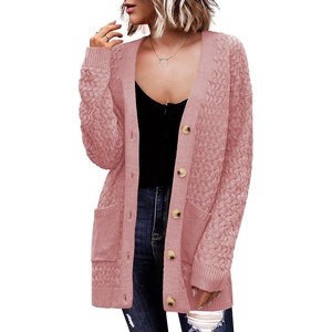 Zeagoo Cardigan Sweaters for Women Long Sleeve Fall Clothes Button Down Top(Pink)