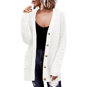 Zeagoo Cardigan Sweaters for Women Long Sleeve Fall Clothes Button Down Top(White a)