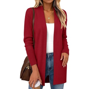 Zeagoo Cardigan Sweaters for Women Open Front Cardigans Long Sleeve Sweater(Red)