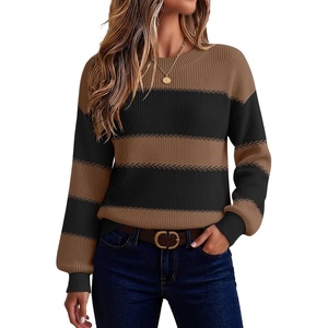 Zeagoo Sweaters for Women 2026 Loose Fit Chunky Knit Casual Fall Outfits(04 Black Brown Block)