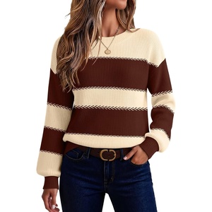 Zeagoo Sweaters for Women 2026 Loose Fit Chunky Knit Casual Fall Outfits(Brown Beige Block)