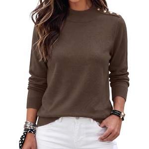 Zeagoo Sweaters for Women Turtleneck Tops Long Sleeve Mock Neck Pullover(Brown)