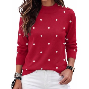 Zeagoo Sweaters for Women Turtleneck Tops Long Sleeve Mock Neck Pullover(Polka Dot Red)