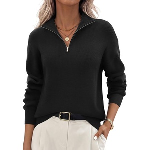 Zeagoo Womens Fall Long Sleeve Quarter Zip Sweaters Knit Pullover Tops(Black)