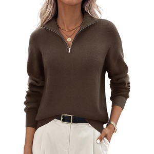 Zeagoo Womens Fall Long Sleeve Quarter Zip Sweaters Knit Pullover Tops(Brown)