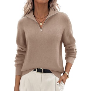 Zeagoo Womens Fall Long Sleeve Quarter Zip Sweaters Knit Pullover Tops(Khaki)