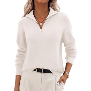 Zeagoo Womens Fall Long Sleeve Quarter Zip Sweaters Knit Pullover Tops(White)