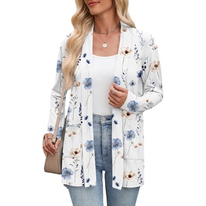 Zeagoo Women’s Lightweight Cardigan Open Front Long Sleeve Casual Cardigans(A-flower Blue)