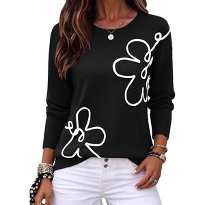 Zeagoo Women’s Sweaters 3D Floral Appliques Crewneck Long Sleeve Pullovers(Black)