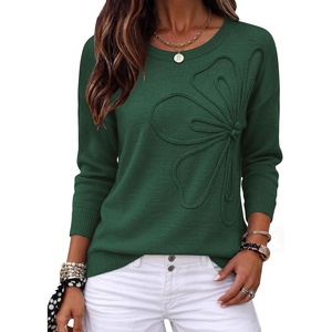 Zeagoo Women’s Sweaters 3D Floral Appliques Crewneck Long Sleeve Pullovers(Deep Green)