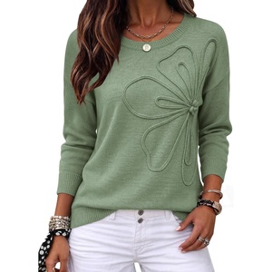 Zeagoo Women’s Sweaters 3D Floral Appliques Crewneck Long Sleeve Pullovers(Green)