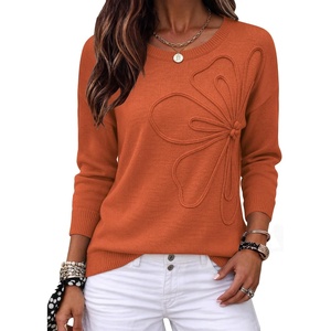 Zeagoo Women’s Sweaters 3D Floral Appliques Crewneck Long Sleeve Pullovers(Orange)