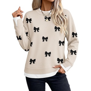 Zeagoo Womens Sweaters Crewneck Long Sleeve Pullover Tops(Kakhi Black Bow)