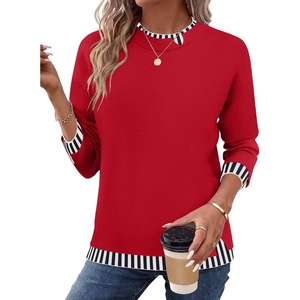 Zeagoo Womens Sweaters Crewneck Long Sleeve Pullover Tops(Red)