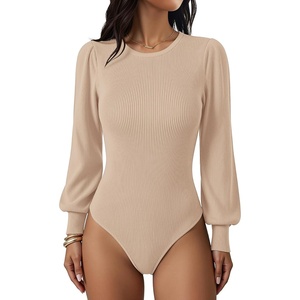 Zeagoo Womens Sweaters Long Sleeve Bodysuits 2026 Fall Crewneck Puff Knit Pullover Tops(Beige)
