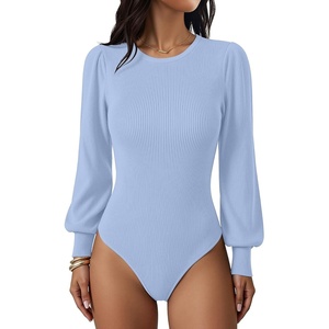Zeagoo Womens Sweaters Long Sleeve Bodysuits 2026 Fall Crewneck Puff Knit Pullover Tops(Clear Blue)