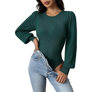 Zeagoo Womens Sweaters Long Sleeve Bodysuits 2026 Fall Crewneck Puff Knit Pullover Tops(Green)