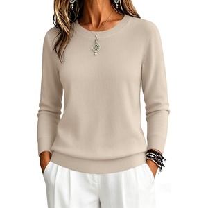 Zeagoo Womens Sweaters Long Sleeve Tops Classic Fall Clothes Crewneck Tops(Apricot)