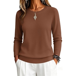 Zeagoo Womens Sweaters Long Sleeve Tops Classic Fall Clothes Crewneck Tops(Brown)