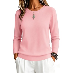 Zeagoo Womens Sweaters Long Sleeve Tops Classic Fall Clothes Crewneck Tops(Pink)