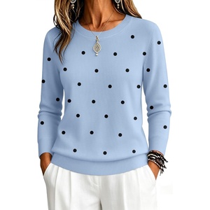 Zeagoo Womens Sweaters Long Sleeve Tops Classic Fall Clothes Crewneck Tops(Polka Dot-blue)