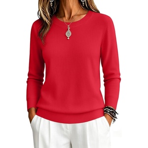 Zeagoo Womens Sweaters Long Sleeve Tops Classic Fall Clothes Crewneck Tops(Red)