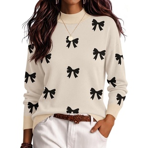 Zeagoo Womens Sweaters Turtleneck Long Sleeve Tops Lightweight Fall Clothes(Bow)
