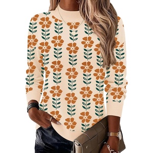Zeagoo Womens Sweaters Turtleneck Long Sleeve Tops Lightweight Fall Clothes(Flower167)