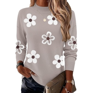 Zeagoo Womens Sweaters Turtleneck Long Sleeve Tops Lightweight Fall Clothes(Flower175)