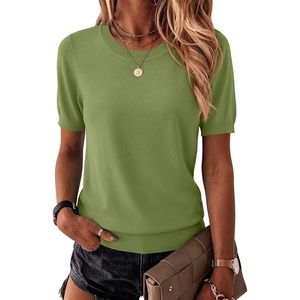 Zeagoo Womens Tops Short Sleeve Sweater Crewneck Basic Fashion Clothing(Olive)