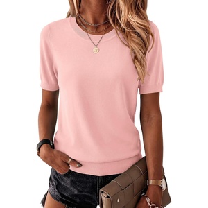 Zeagoo Womens Tops Short Sleeve Sweater Crewneck Basic Fashion Clothing(Pink)