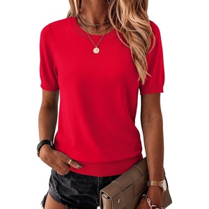 Zeagoo Womens Tops Short Sleeve Sweater Crewneck Basic Fashion Clothing(Red)