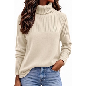 Zeagoo Women’s Turtleneck Sweater Fall Winter Casual Knit Pullover Tops(Beige)