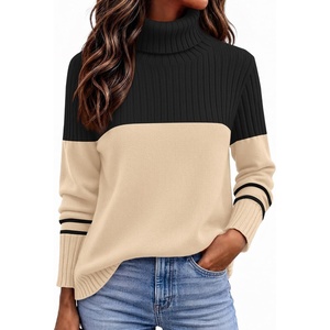 Zeagoo Women’s Turtleneck Sweater Fall Winter Casual Knit Pullover Tops(Black Apricot)
