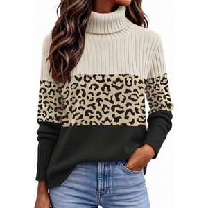 Zeagoo Women’s Turtleneck Sweater Fall Winter Casual Knit Pullover Tops(Black Leopard Apricot)
