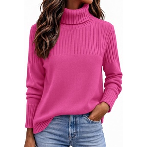 Zeagoo Women’s Turtleneck Sweater Fall Winter Casual Knit Pullover Tops(Hot Pink)