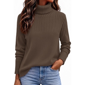 Zeagoo Women’s Turtleneck Sweater Fall Winter Casual Knit Pullover Tops(Light Brown)