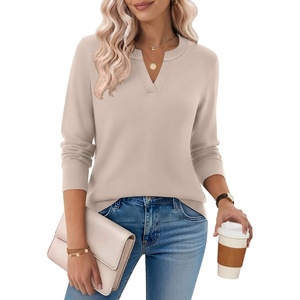 Zeagoo Womens V Neck Sweaters 2026 Fall Long Sleeve Pullover Tops Business Casual Outfits(Almond)