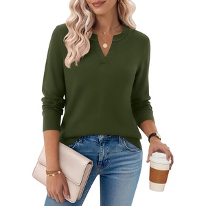 Zeagoo Womens V Neck Sweaters 2026 Fall Long Sleeve Pullover Tops Business Casual Outfits(Army Green)