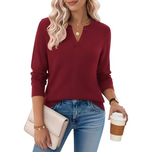 Zeagoo Womens V Neck Sweaters 2026 Fall Long Sleeve Pullover Tops Business Casual Outfits(Wine Red)