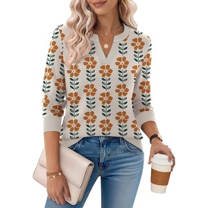 Zeagoo Womens V Neck Sweaters 2026 Fall Long Sleeve Pullover Tops Business Casual Outfits(Z- Floral Apricot)