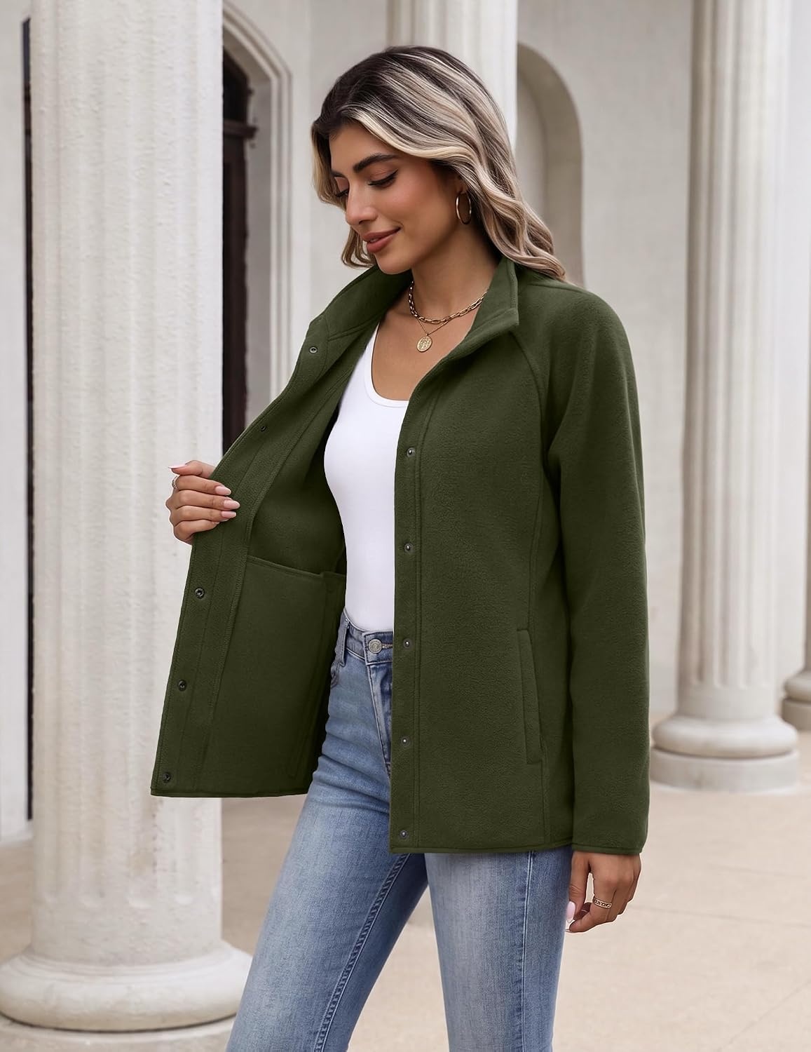 image:imageZeagoo Fleece Jackets for Women Fall Clothe Button Winter Coat with PocketsArmy Green