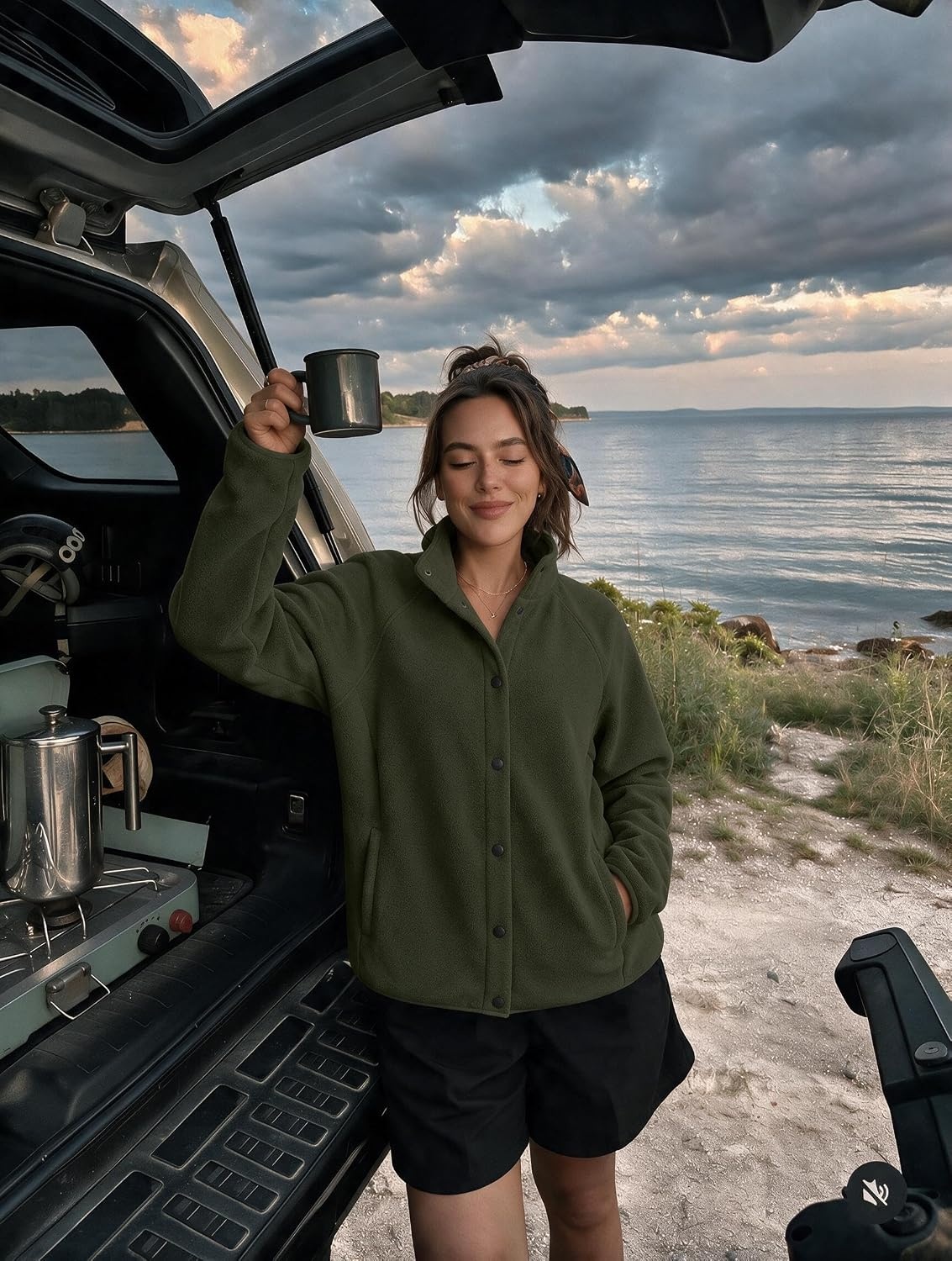 image:imageZeagoo Fleece Jackets for Women Fall Clothe Button Winter Coat with PocketsArmy Green