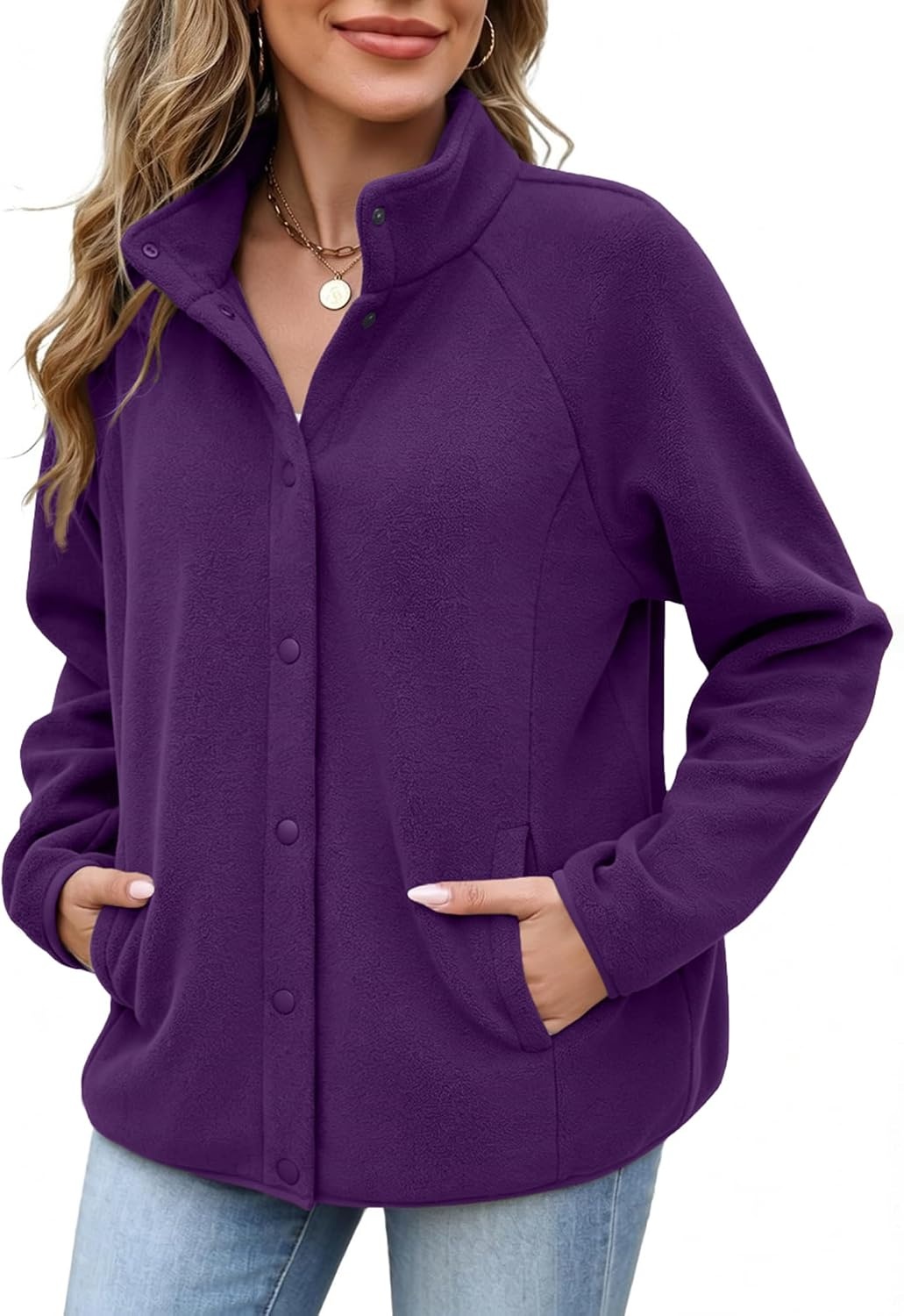 image:imageZeagoo Fleece Jackets for Women Fall Clothe Button Winter Coat with PocketsDark Purple