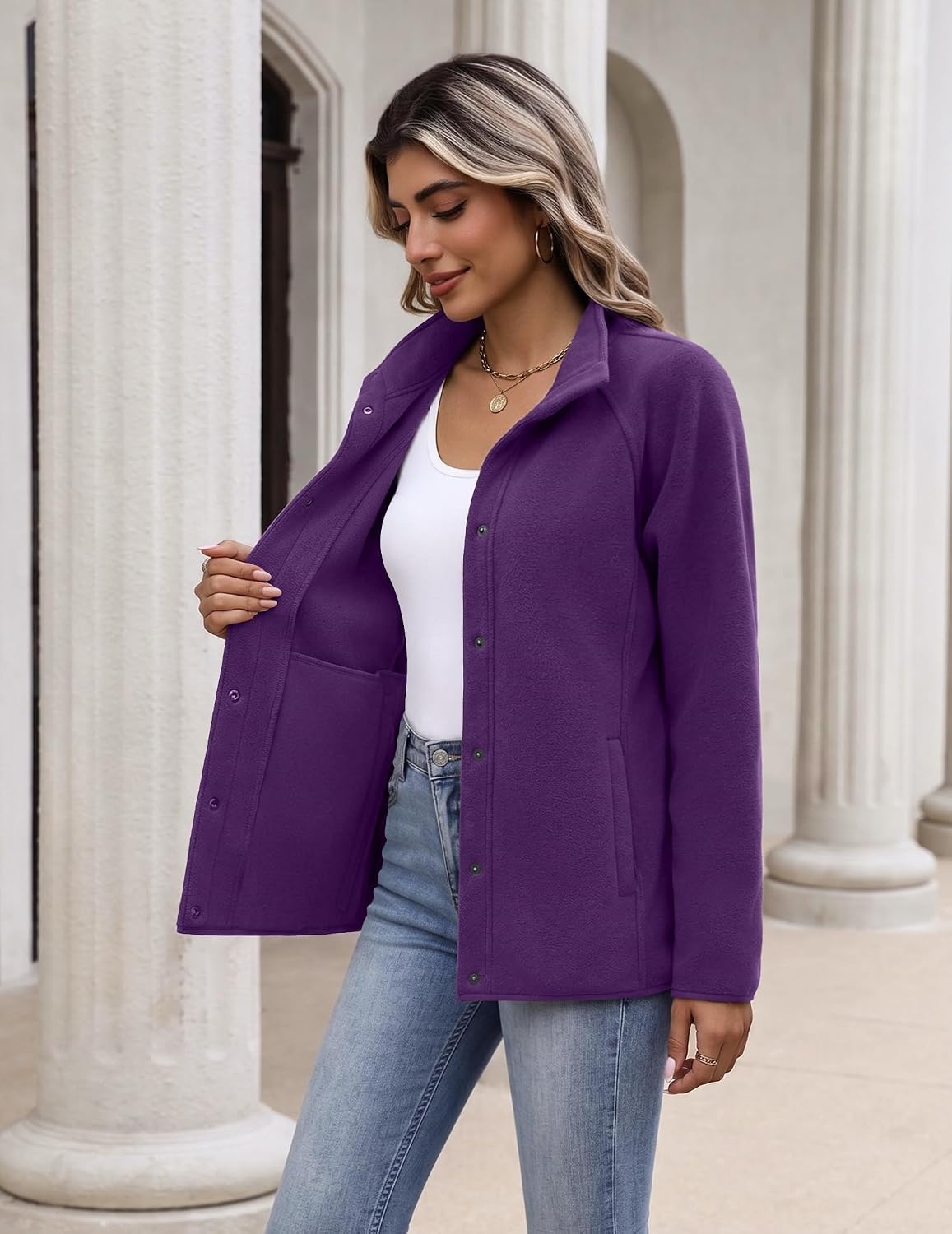 image:imageZeagoo Fleece Jackets for Women Fall Clothe Button Winter Coat with PocketsDark Purple
