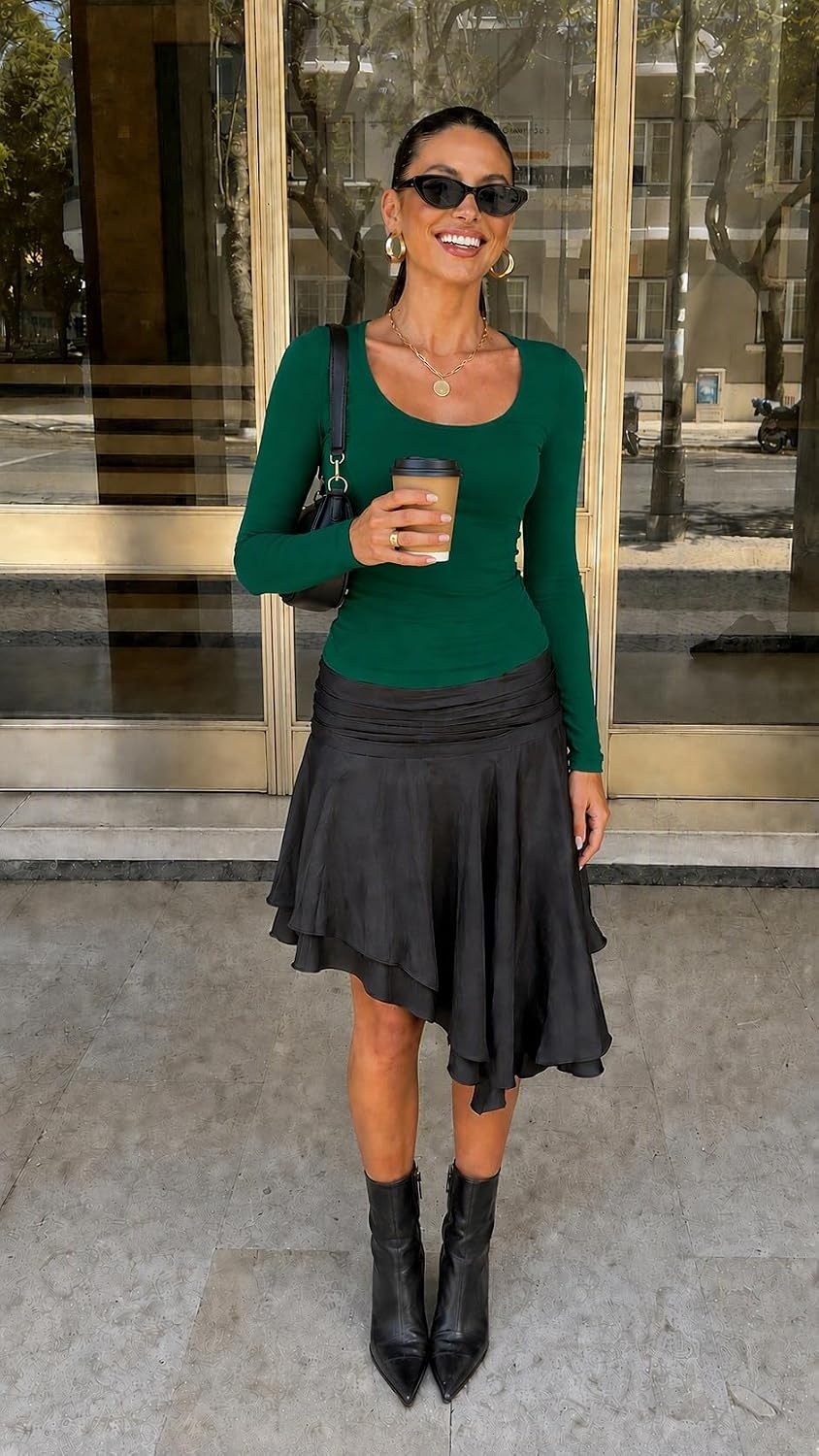 image:imageZeagoo Long Sleeve Shirts for Women Going Out Tops Fall Scoop Neck TshirtsGreen