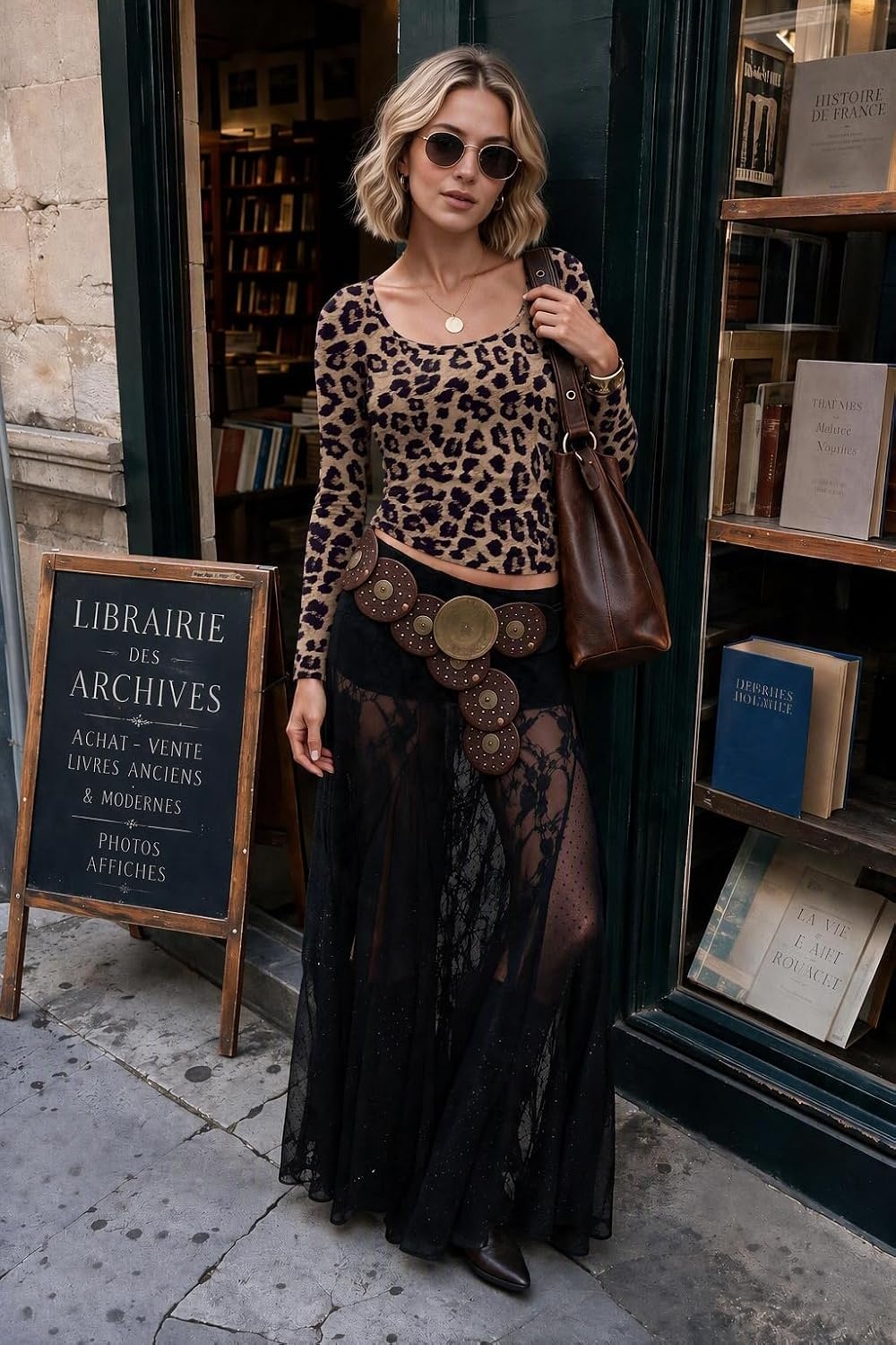 image:imageZeagoo Long Sleeve Shirts for Women Going Out Tops Fall Scoop Neck TshirtsLeopard