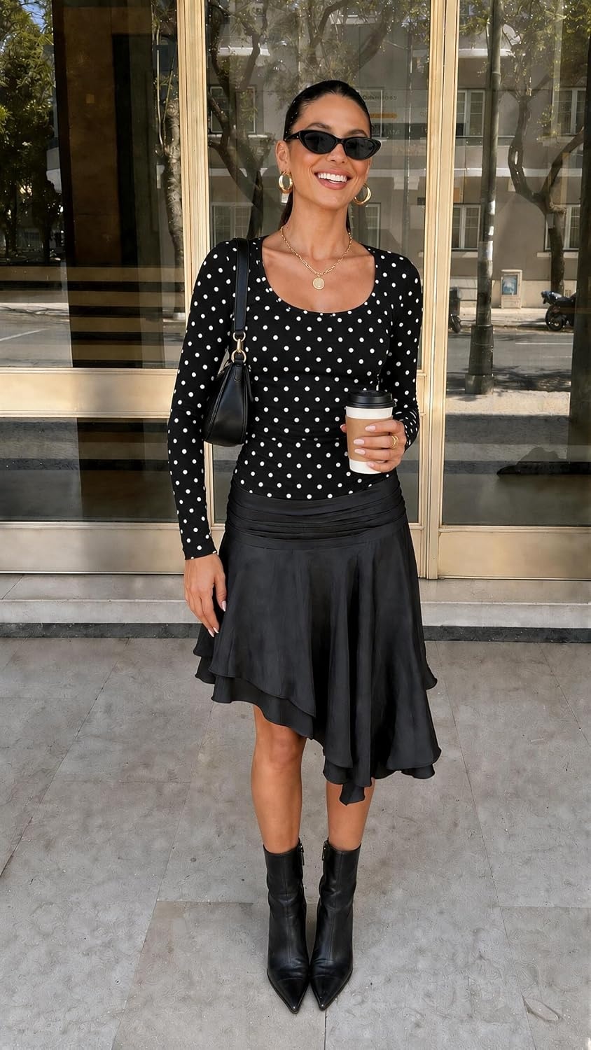 image:imageZeagoo Long Sleeve Shirts for Women Going Out Tops Fall Scoop Neck TshirtsPolka Dot