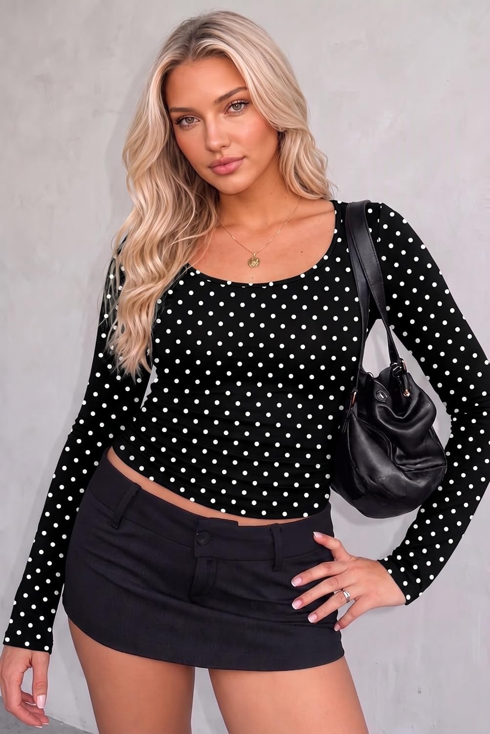 image:imageZeagoo Long Sleeve Shirts for Women Going Out Tops Fall Scoop Neck TshirtsPolka Dot
