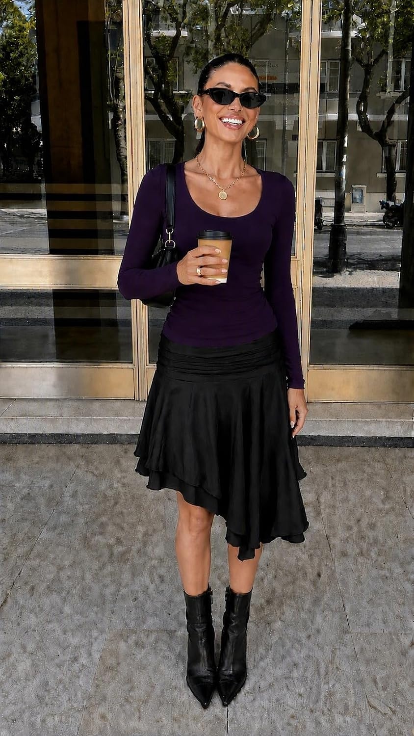 image:imageZeagoo Long Sleeve Shirts for Women Going Out Tops Fall Scoop Neck TshirtsPurple